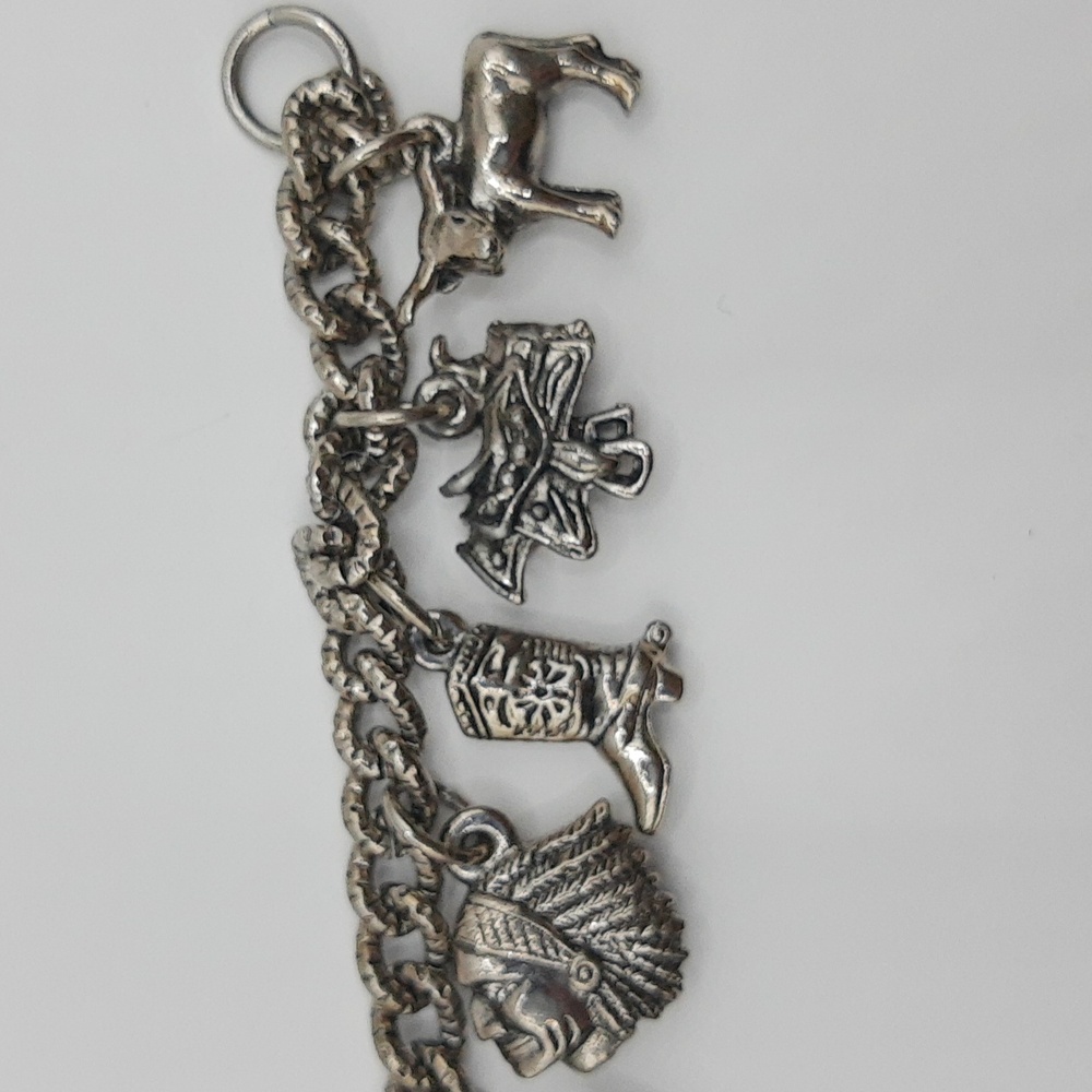 Western Southwestern Ten Charm Bracelet Boot Horse Cactus Stallion VTG *FLAWS* - Picture 8 of 17